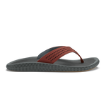 Gray thong sandal with perforated rust-colored upper strap and textured sole.