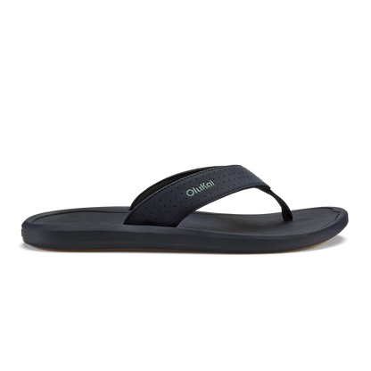 Dark blue thong sandal with textured strap and cushioned sole.
