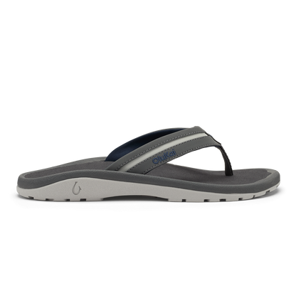 Grey and navy thong sandal with light grey midsole and toe post strap detail.