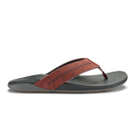 Rust and charcoal thong sandal with textured upper strap and gray molded footbed.