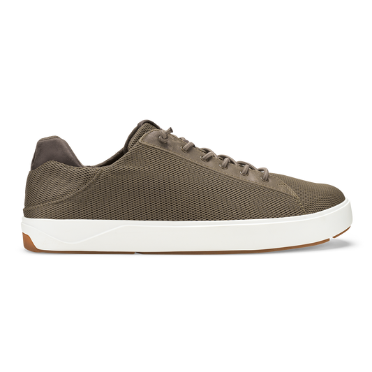 Walnut mesh lace-up sneaker with white midsole and tan heel accent, shown in profile view.