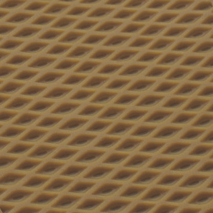 Close-up of textured tan material with diagonal diamond pattern indentations.