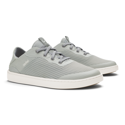 Cloud grey lace-up sneaker with perforated upper and white sole.