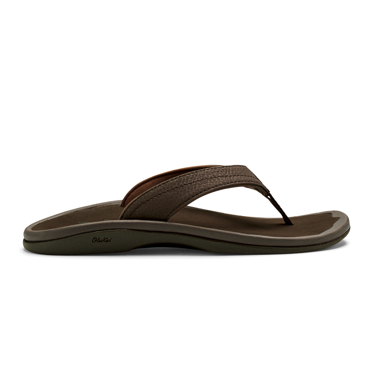 Dark brown thong sandal with contoured footbed and textured upper strap.
